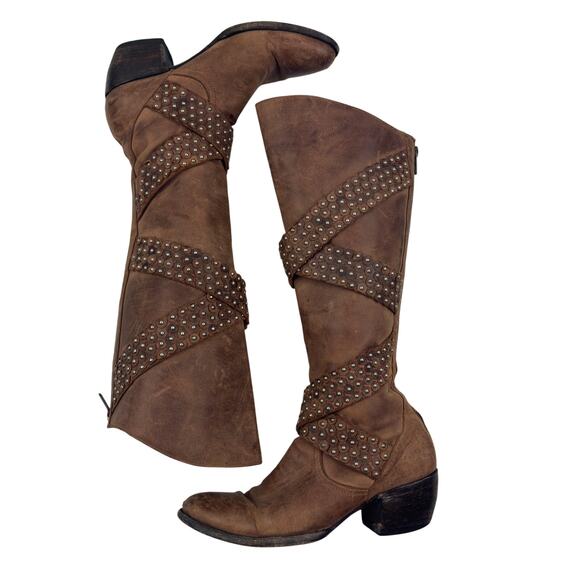 Old Gringo Brown Distressed Leather Silver Stud Detail Western Boots Women's 6.5 - Picture 6 of 11